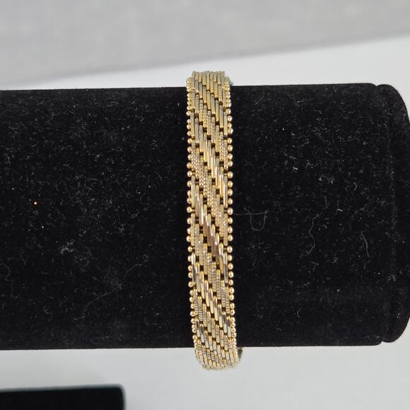 Vintage Gold Toned Italian Riccio Chevron Style Link Bracelet 7" - Picture 1 of 7
